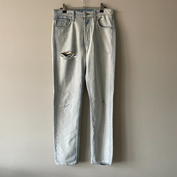 Rag & Bone Maya High Rise Slim Denim Jeans Light Wash Raven With Holed Blue 27 - Picture 2 of 11
